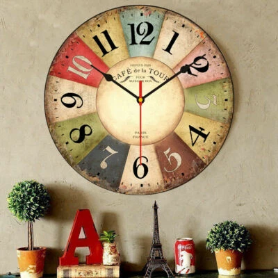 Large Wooden Owl Wall Clock Vintage Rustic Shabby Retro Home Art Decor Gift - Image 1 of 4