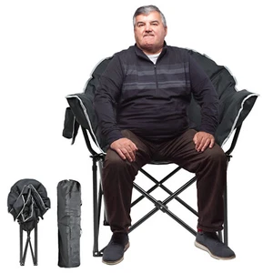 Silla de Camping de Gran Tamaño Acolchada Salón Patio Silla Cómoda Sofá Sillas 500 lb Negra - Imagen 1 de 15