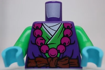 Lego túnica verde brillante marrón rojizo faja nudo collar grandes cuentas magenta Foto 1 de 2