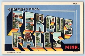 c1940's Greetings From Fergus Falls Big Letter Minnesota Correspondenz Postcard - Bild 1 von 2