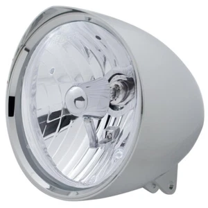 Motorcycle Chrome "Chopper" Headlight w/ Razor Visor Crystal H4 Bulb - Foto 1 di 9
