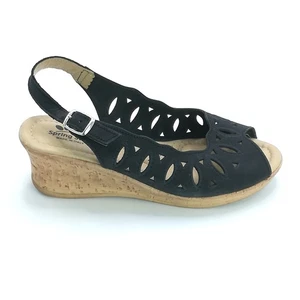Spring Step Shoes Womens Sandals Wedge Orella Black Leather Slingback 38 - Picture 1 of 10