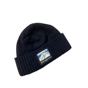 OS Patagonia Navy Brodeo Beanie Mountain Hat Recycled Wool Logo Embroidered - Picture 1 of 3