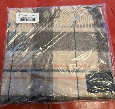 Bufanda de cachemir a cuadros color tostado de lujo Club Room Foto 1 de 2