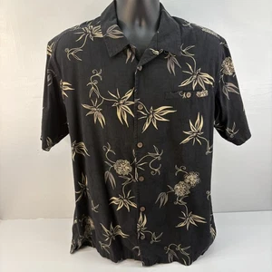 Columbia Shirt Mens Large Black Silk Cotton Floral Hawaiian Button Up Camp - Picture 1 of 11