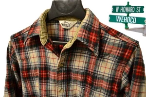 Vtg Woolrich Long Sleeve Button Dn Wool Flannel Shirt Red Green Plaid Men Size S - Picture 1 of 9