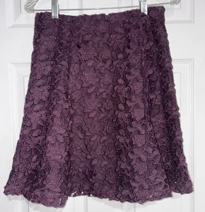 Ann Taylor Loft Dark Purple Burgundy Lace Skirt Size 4 - Picture 1 of 4