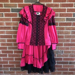 Western Collection Rock & Bluse Limousine Outfit Fuchsia/Rot schwarz Spitze klein