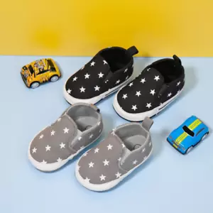 Newborn Baby Boy Star Pram Crib Shoes Soft Sole Infant Toddler First Step Shoes - Picture 1 of 8