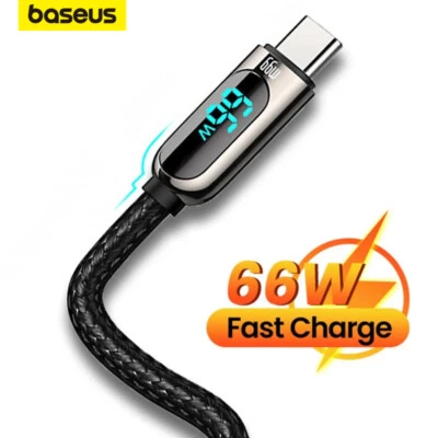 Baseus LED USB to Type C Cable 66W 6A Fast Charging Data Cord For Samsung Huawei - Image 1 of 4
