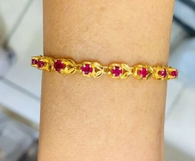 14k Solid Yellow Gold Cluster Bracelet With Natural Round Ruby 3.57CT/11.20GM - Image 1 of 4