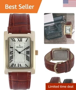 Orologio da polso uomo vintage a forma di serbatoio placcato oro 14 carati con quadrante numeri romani - Foto 1 di 6