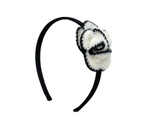 Mia Fashion Headband, Hair Accessory w/ Flower, Black + White Crocheted U-Shaped - Picture 1 of 1