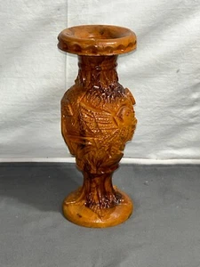 Israel Bethlehem hand made carved OLIVE branch tree WOOD 8" VASE Bird PEACE DOVE - Picture 1 of 13
