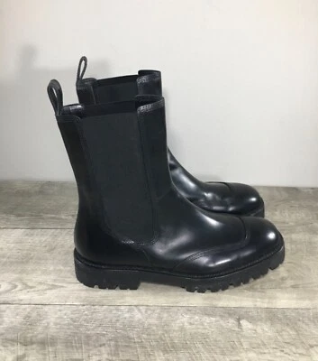 Mujeres Dries Van Noten Chelsea Negro Charol Vestido Botas de Trabajo Talla 10 Foto 1 de 4