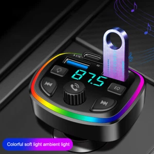 Dual USB Type-C Car Charger FM Transmitter Wireless MP3 Music TF Card U Disk AUX - Zdjęcie 1 z 12
