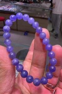 AAAA Natural Blue Tanzanite Gemstone Round Beads Bracelet 7.3 -7 mm - Picture 1 of 3