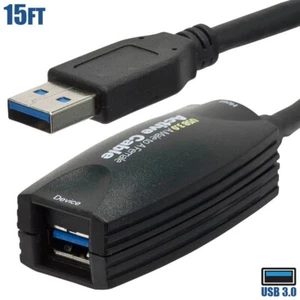 15FT USB-A 3.0 Type A Male to Female Active Cable Extension Cord Adapter Black - Picture 1 of 3