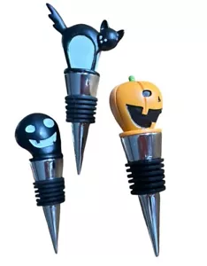 3er Set Weinflaschenstopfen Halloween Totenkopf Kürbis & Katze - Bild 1 von 3