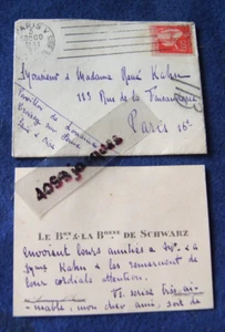 BARON ET BARONNE DE SCHWARZ / CROISSY SUR SEINE CDV manuscrite 1935 / René KAHN - Picture 1 of 2