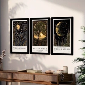 3pce William Morris Framed Tree Moon and Stars Canvas Art Prints Stunning - Picture 1 of 5