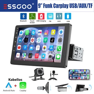 Autoradio 1 DIN Android Apple Carplay Mit 9" Bildschirm USB AUX Bluetooth Kamera - Bild 1 von 17