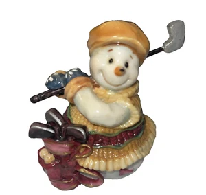 Pupazzo di neve statuina con mazza da golf e sacca da golf ceramica dipinta - Foto 1 di 5