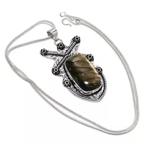 Colgante de joyería de plata hecho a mano con piedras preciosas de labradorita 2,60" - Imagen 1 de 1