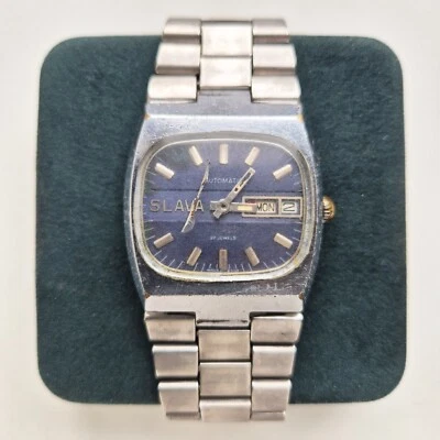 Vintage Soviet USSR RUSSIAN Watch Slava AUTOMATIC 27 jewels TANK TV 2427 blue - Image 1 of 4