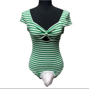COCO&Jaimeson MED Green White Bodysuit Top Trans Women Men Pouch Panties Sissy - Picture 1 of 7