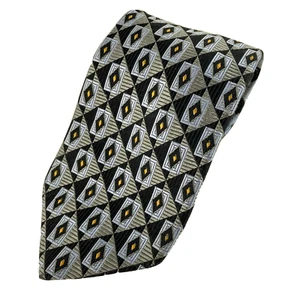 VTG Robert Talbott Best Class Tie Yellow Geometric Diamonds Black/Grey Silk USA - Picture 1 of 6