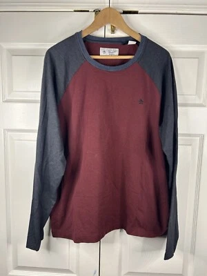 Camiseta Pulôver Masculina Penguin Original Manga Longa Marrom/Cinza Manga Longa Tamanho XL - Imagem 1 de 4