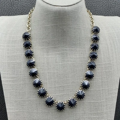J Crew заявление ожерелье темно-синий граненый камень золотистый цепочка регулируемый женщин - Изображение 1 из 4