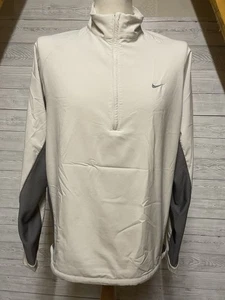 Nike Golf Clima-Fit 1/4 Zip Windbreaker Mens Medium Beige Y2K Swoosh Vented - Picture 1 of 11