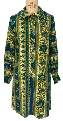 THE ART SHIRT 70s Vintage Women's LS Batik Print Shirt Dress - Sz L - Image 1 of 4