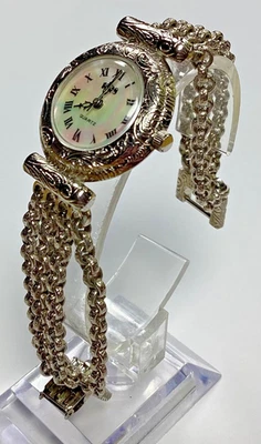 1928 Womens Watch Art Deco Silver Chain Bracelet Mother Of Pearl New Battery - Image 1 of 4