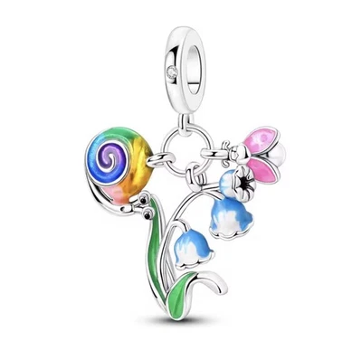 Caracol Campana Ladybug Triple Dije Colorido Esmalte Plata Esterlina Cuentas Foto 1 de 4