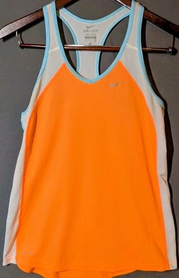 Camiseta sin mangas Nike Dri-Fit espalda deportiva pequeña naranja azul panel de malla gimnasio camiseta para correr Foto 1 de 4