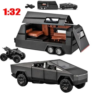 1:32 Tesla Diecast Alloy Car Toy Pickup Trailer RV Model Kit Motorhome Model US - Picture 1 of 11