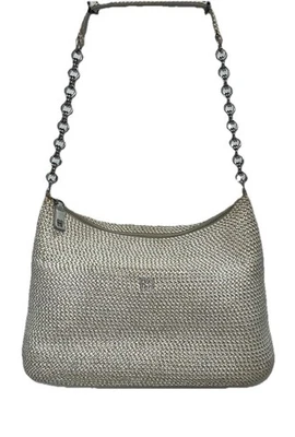 Bolso de Mano Eric Javits Plateado Texturizado Tamaño Mediano Trenzado Cadena Mango Foto 1 de 4