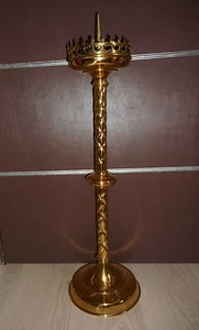 MAGNIFIQUE ANCIEN PIQUE-CIERGE/LAITON OU BRONZE/DÉBUT XXème/H.69,5-78cm/EGLISE - Picture 1 of 6