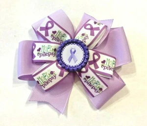 Beautiful Purple (Lavender) Epilepsy Awareness Inspired Hair Bow for girls. - Picture 1 of 2