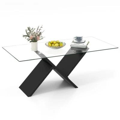 47" Modern Rectangle Glass Coffee Table Living Room With Tempered Glass Tabletop - Image 1 of 4