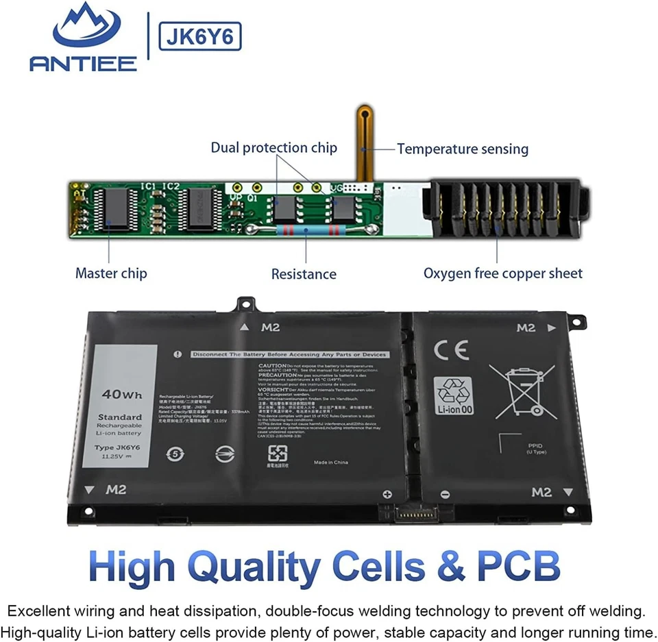 ANTIEE JK6Y6 Laptop Battery 11.25V 40Wh 3Cell - Image 1 of 1