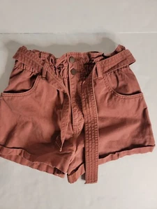 Abercrombie and Fitch Chino Shorts Womens Small Paperbag Pockets Belt High Rise - Picture 1 of 6