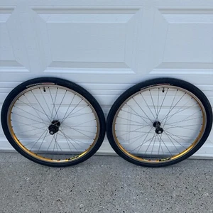 Vintage 26” Real Designs Hubs / Mavic X 517 Orange MTB Wheelset Mountain Bike - Picture 1 of 9