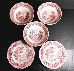 J&G Meakin Romantic England Red 3 Cereal Bowls 6.25” + 2 Bread Plates - Picture 1 of 12
