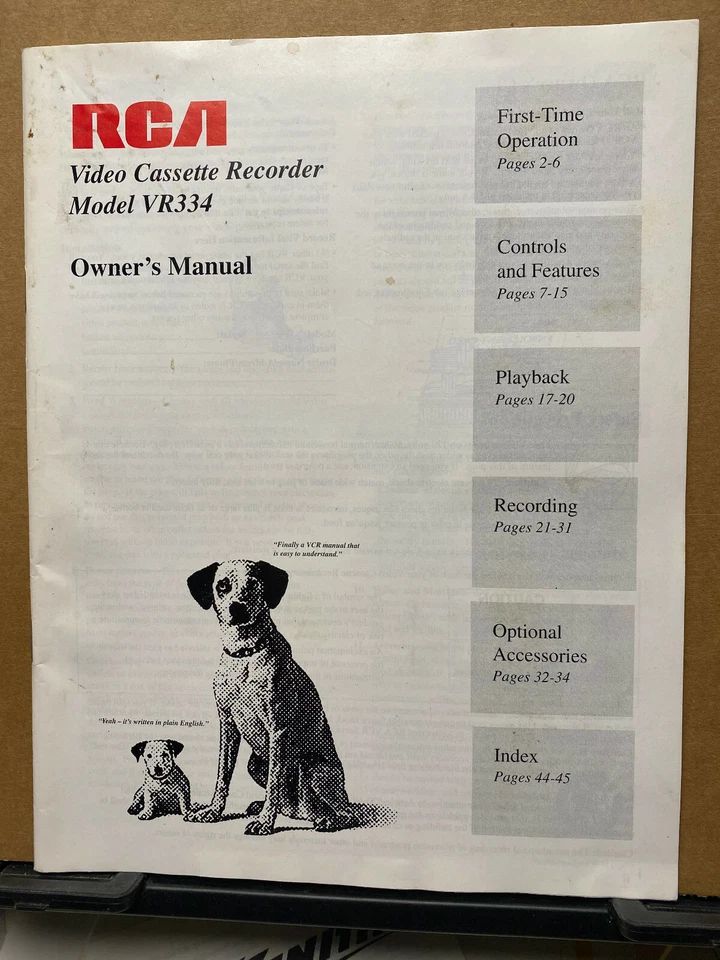 Owner Manual for the RCA VR334 VCR   Original - Image 1 of 1