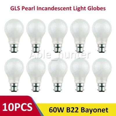 10 x 60W GLS Pearl Incandescent Light Globes Bulbs B22 BC Bayonet 240V - image 1 of 4