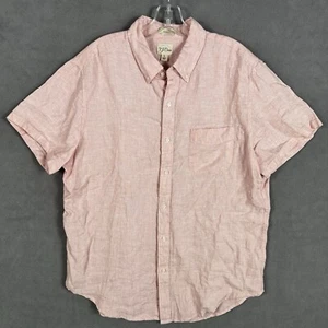 J Crew Irish Linen Shirt Adult Large Pink Button Up Short Sleeve Men's - Picture 1 of 14